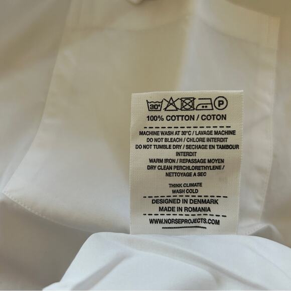 Norse Projects Carsten Short Sleeve Poplin Shirt in White Sz Large NWT - Picture 11 of 12